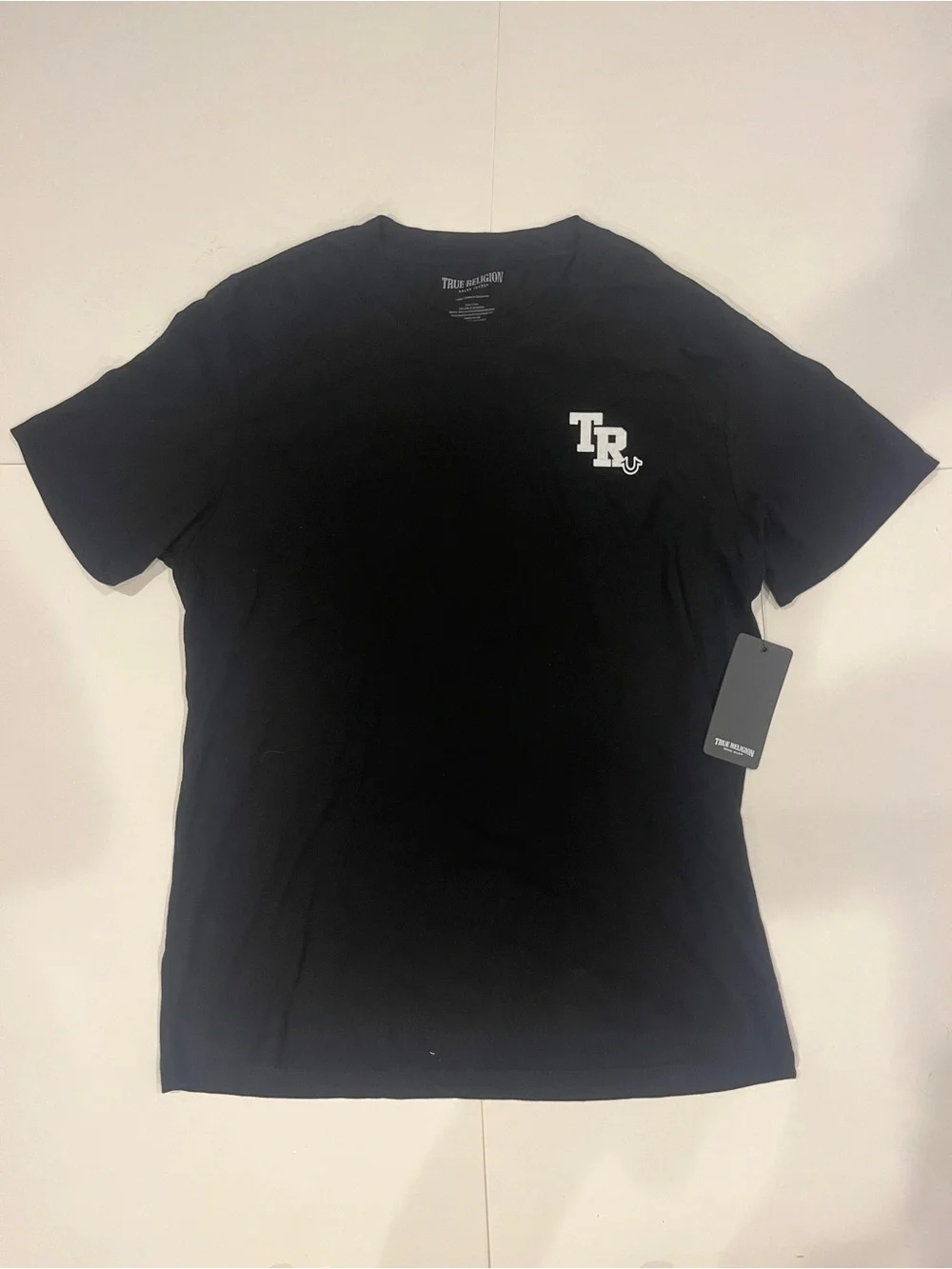 True Religion Black Short Sleeve Crew with White TR Chest Logo